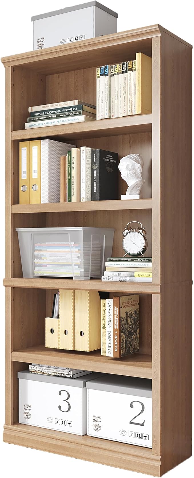 70 in Tall Bookcase, White Bookshelf Open Storage 5-Tier Shelves, 33 inch Wide Floor Standing Indoor Furniture, Book Cases for Home School Library Office Bedroom Kids, Oak 5 Tiers-Ruum Studio Home