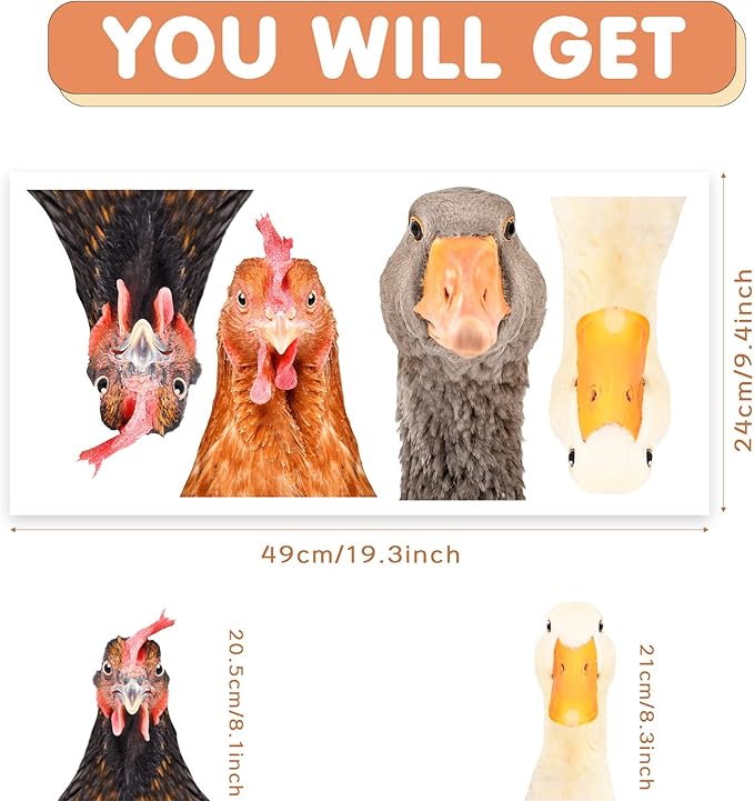 Funny Animal Windows Stickers Decor - 2 Hens Head & 2 Goose Head Window Cling Removable - Cute Animals Window Decals Peel and Stick - Funny Animals Wall Decor for Farmhouse Kitchen Door Refrigerator-Ruum Studio Home