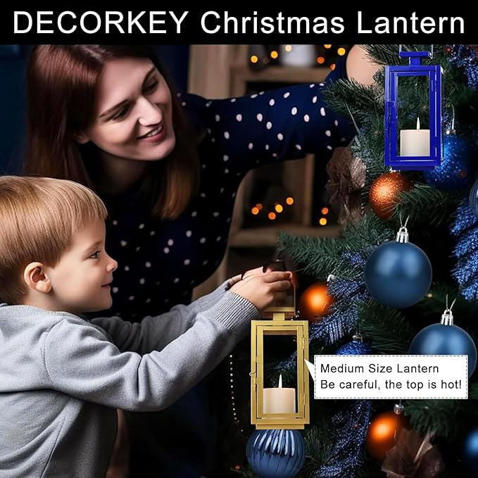 DECORKEY Fall Christmas Golden Decorations for Home, 17''&13'' Metal Candle Lanterns Decorative Outdoor&Indoor, Modern Hanging/Tabletop Candle Holders for Porch Patio Wedding Decor-Ruum Studio Home