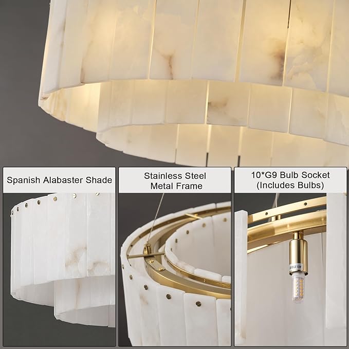 Alabaster Chandeliers D23in Round Chandeliers for Dining Room Small Chandelier Light Fixture for Kitchen Living Room Foyer Entryway Hallway-Ruum Studio Home