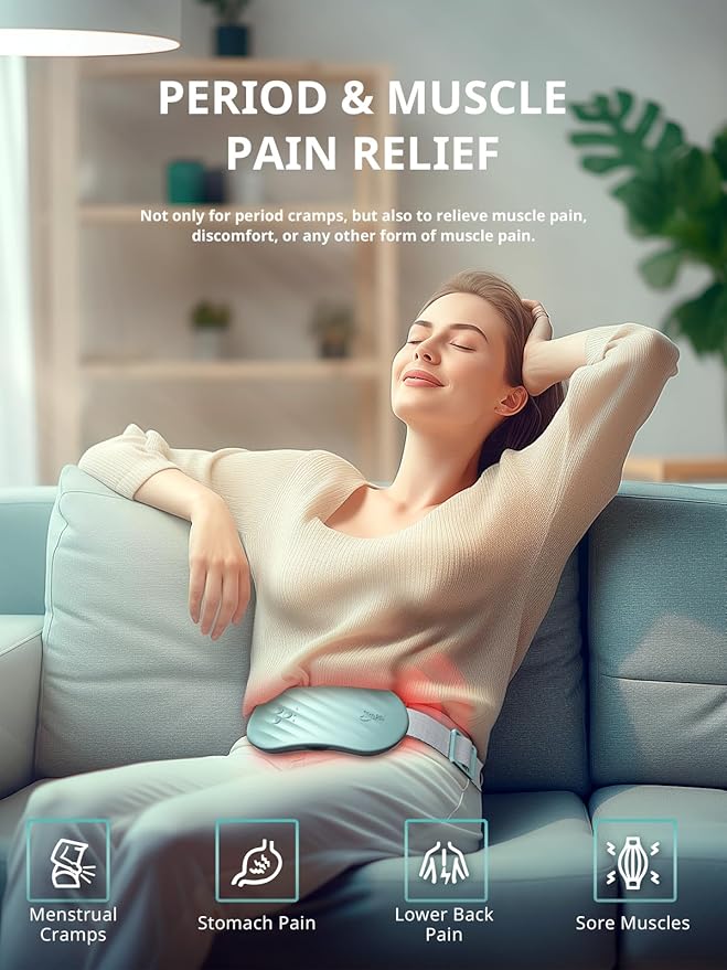 Slimpal AI Portable Heating Pad for Period Cramps, Smart AI Heat Chip, Electric Cordless Heating Belt for Back, Belly, Waist, Stomach, Menstrual Wearable Heating Pad Gifts for Girl Women Her Aqua S2-Ruum Studio Home