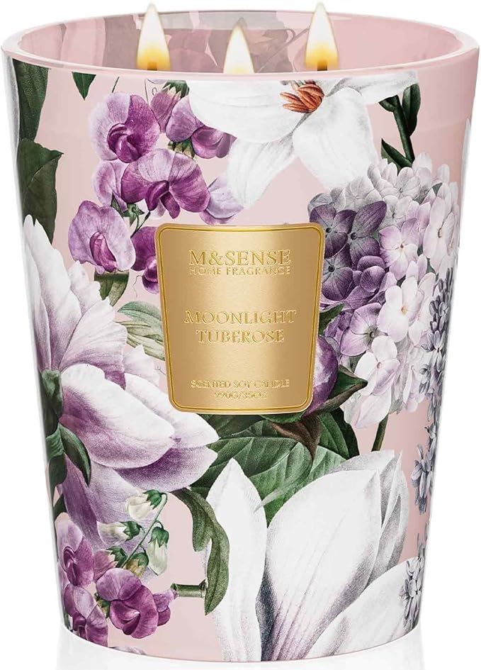 M&SENSE Moonlight Tuberose Large Candles for Home Scented, Natural Soy Long Lasting Slow Burning Candle 35oz 150 Hours Burn, Organic Relaxing Aromatherapy Candle Appreciation Gift for Women-Ruum Studio Home