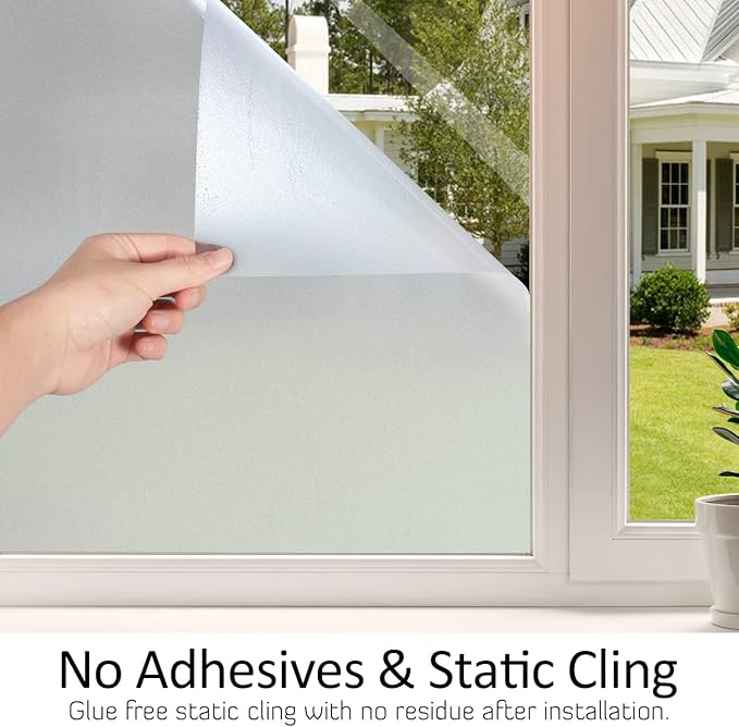 HIDBEA Frosted Window Privacy Film Heat Control UV Blocking, Static Cling Non-Adhesive Reusable Door coverings for Bathroom Home Office (Frosted 23.6 Inch x 13.1 Feet)-Ruum Studio Home