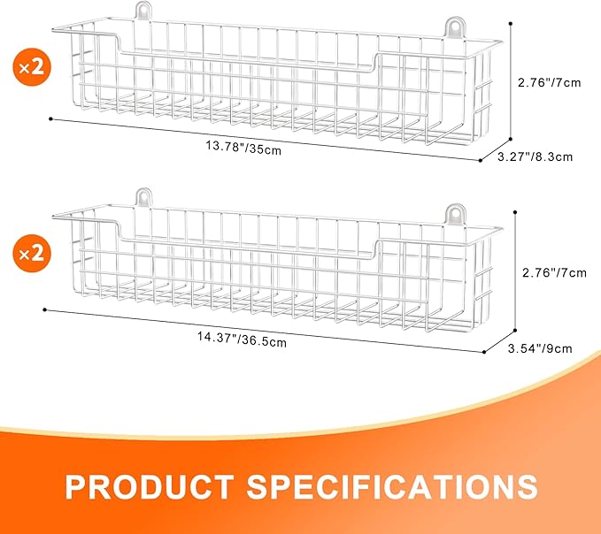 Spice Rack, 4-Pack Seasoning Organizer Wall Mount for Kitchen Storage Organization, Spice Holder Metal Shelf Saving Space for Cabinet, RV, Pantry, White-Ruum Studio Home