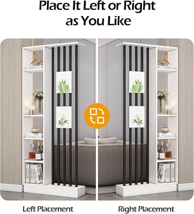 Wall Room Divider, Storage Cabinet Storage Display with Shelves, Modern Freestanding Wood Room Divider Screen, Wall Privacy Screens for Home Decorative (White+Black,35.4" L x 9.5" W x 79.5" H)-Ruum Studio Home