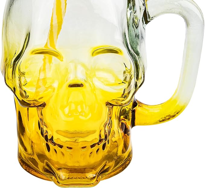 Halloween Cups Set of 4 - Yellow Skull Glass Drinking Jar with Lids and Straws - Halloween Decor, Drinking Glasses 16 oz-Ruum Studio Home
