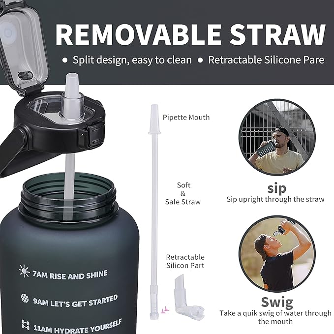 64oz,100oz,128oz Large Motivational Water Bottle with Time Marker, Leakproof & BPA Free Half Gallon Big Water Bottle with Straw Handle Tritan Frosted Water Jug for Gym,Fitness,Outdoor Sports-Ruum Studio Home