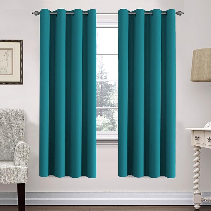 H.VERSAILTEX Solid Turquoise Blue Thermal Insulated Blackout Curtains Nickel Grommet Panels Room Darkening Window Drapes for Bedroom/Living Room 52 x 72 Inch (Set of 2)-Ruum Studio Home