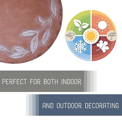 NAT & Jules Floral Laurel Wreath Leaves Pattern Dimensional Indoor Outdoor 12 inch Round Cast Resin Decorative Garden Stepping Stone, Patio, Walkway Sculpture Yard Art, White-Ruum Studio Home