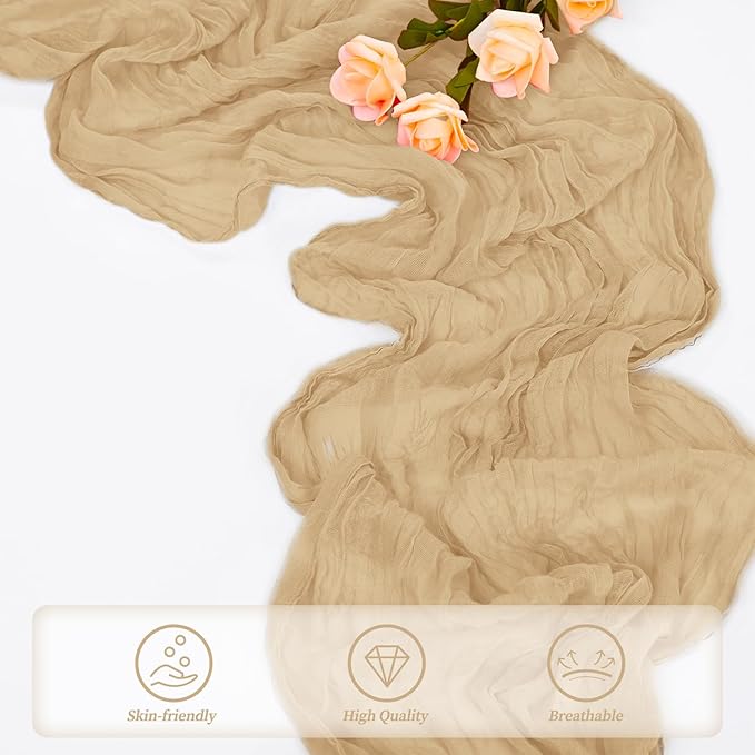 Sand 20 Pack 10FT Cheesecloth Table Runner 20 x 120 Inch Long Rustic Gauze Cheese Cloth Table Runner for Wedding Bridal Baby Shower Table Decorations Boho Fabric Sheer Birthday Party Table Decor-Ruum Studio Home