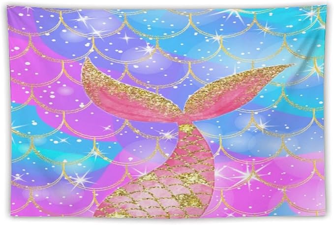 HZOHNAGO Mermaid Scales Tapestry Colorful Shiny Scales Mermaid Tail Pattern Printed Wall Tapestry Wall Hanging for Bedroom Living Room Dorm 60" W x 40" H-Ruum Studio Home