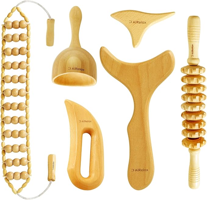 AiRelax 6 in 1 Wood Therapy Massage Tools,Lymphatic Drainage Massager Maderoterapia Kit Colombiana for Body Shaping,Body Sculpting Massage kit Tools-Ruum Studio Home