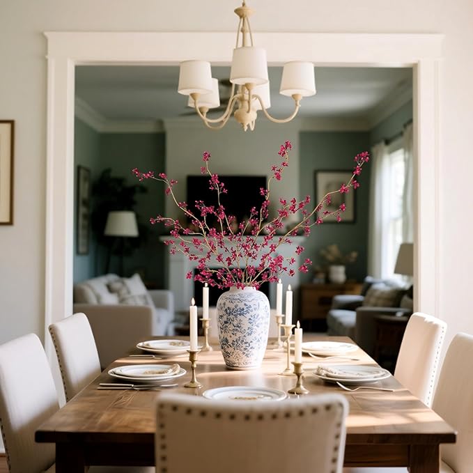 4Pcs Fake Flowers Blossom Branches Artificial Flowers for Indoor Decor, Faux Long Stem Realistic Indoor Plants for Vase Wedding Home Office Bedroom Party Table Centerpieces Decor-Ruum Studio Home