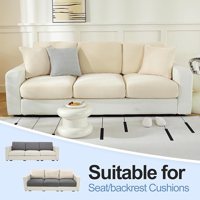 Large Backrest Cushion Covers Super Stretch Backrest Covers for 3 Cushion Couch Sofa, Couch Back Cushion Covers Featuring with Chenille Yarn (Softer Version, 3PC, Beige)-Ruum Studio Home