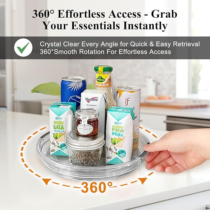Clear Lazy Susan Organizer Turntable for Cabinet Table Top, 9.25 Inch 4 Pack 360 Rotating Spinning Makeup Organizer for Vanity, Kitchen Storage Rack Heavy-Duty Pantry Spices Tray Countertop Organizer-Ruum Studio Home