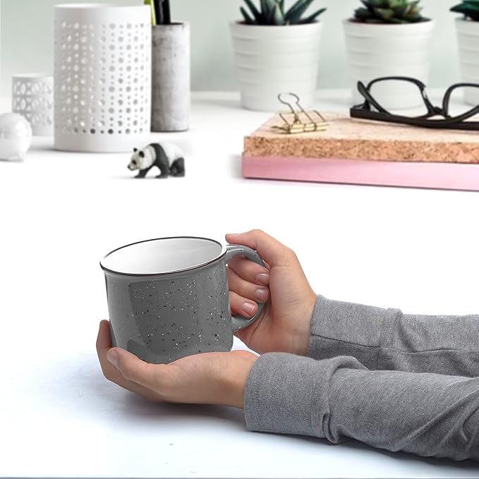 DISCOUNT PROMOS Ceramic Campfire Coffee Mugs 13 oz. Set of 10, Bulk Pack - Perfect for Tea, Espresso, Cappuccino, Hot Cocoa - Grey-Ruum Studio Home