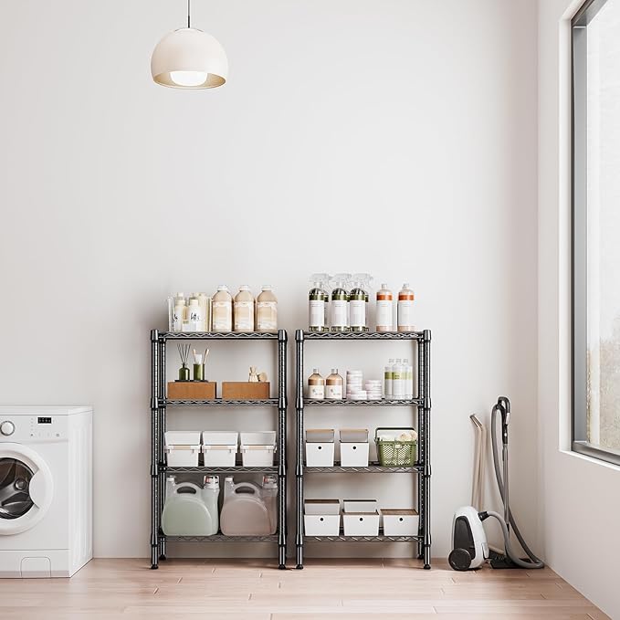 1000 lbs 4 Tier Shelf Metal Storage Shelves Wire Rack Closet Organizers for Garage Kitchen Bathroom Laundry Black 11.8" D x 25.6" W x 45.5" H-Ruum Studio Home