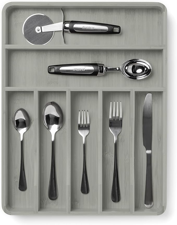 SMIRLY Silverware Drawer Organizer – Bamboo Kitchen Drawer Organizer, Adjustable Utensil Holder and Cutlery Tray, Drawer Dividers for Flatware and Kitchen Utensils-Ruum Studio Home