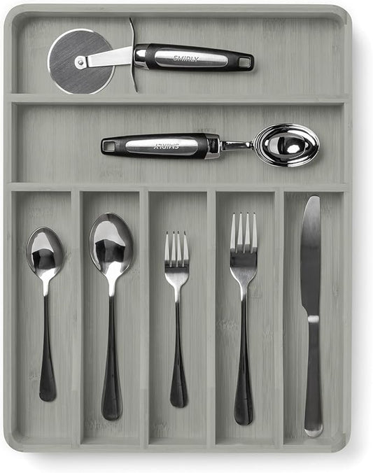 SMIRLY Silverware Drawer Organizer – Bamboo Kitchen Drawer Organizer, Adjustable Utensil Holder and Cutlery Tray, Drawer Dividers for Flatware and Kitchen Utensils-Ruum Studio Home