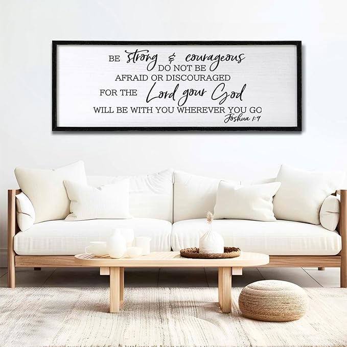 Be Strong And Courageous Sign Bible Verse Framed Wall Art, 40''×15'' Rustic Religious Christian Proverbs 3:5-6 Sign, Horizontal Holy Inspirational Catholic Scripture Decor-Ruum Studio Home