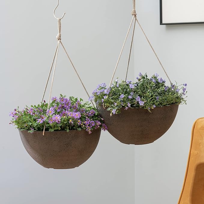 LA JOLIE MUSE Large Hanging Planters - 13 Inch Flower Pots Outdoor Indoor, Hanging Garden Planters Set of 2, New Iron Color-Ruum Studio Home