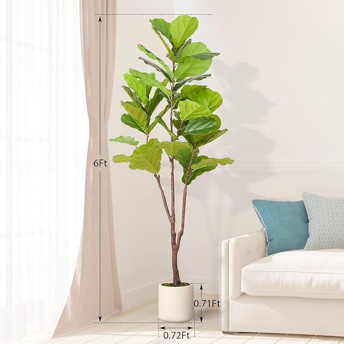 Artificial Fiddle Leaf Fig Tree, 6FT Faux Ficus Lyrata Plant with Realistic Leaves, Lifelike Home Decor Faux Tree in Stylish Pot for Indoor, Office, Living Room Decor (6ft)-Ruum Studio Home