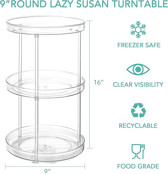 URALFA 3 Tier Bathroom Lazy Susan Organizer, 9 Inch Clear Rotating Makeup Organizer for Vanity, High-Capacity Acrylic Skincare Organizers 360 Rotating Tray for Countertop, Pantry, Kitchen, Cupboard-Ruum Studio Home