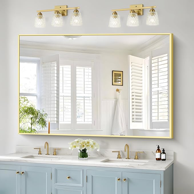40x60inch Gold Bathroom Mirror, Gold Rectangle Mirror with Frame, Large Rectangular Wall Mirrors for Bathroom, Living Room, Hair Salon, Big Farmhouse Mirror Hang Horizontal/Vertical-Ruum Studio Home