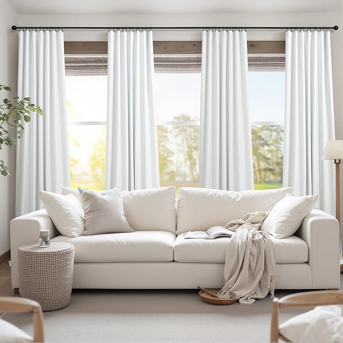 Floor to Ceiling Curtains 108 Inch Length 2 Panel for Living Room Divider Blackout Linen Elegant Opaque Privacy Insulating Thermal Tall Drape for Picture Window 52 Wide Extra Long 9FT Ivory Off White-Ruum Studio Home