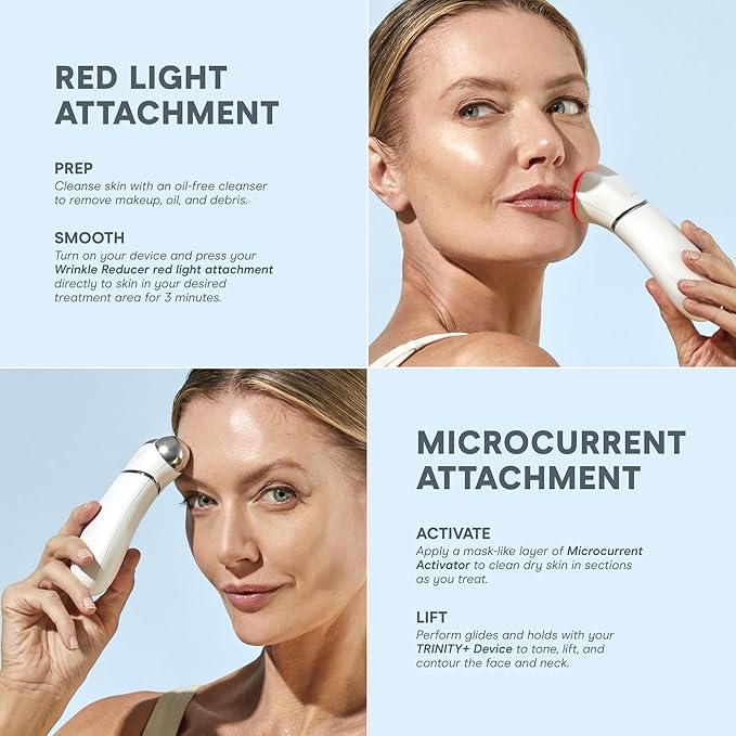 NuFACE TRINITY+ Microcurrent Facial Device + LED Red Light Wrinkle Reducer Attachment - FDA Cleared Skin Tightening Device + Microcurrent Gel Activator & Silk Creme-Ruum Studio Home