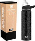 Chill Oasis Water Bottle | Compatible With Popular Flavor Cartridges | BPA Free, Leak Proof, Double-Walled Vacuum Insulated Stainless Steel, and Dishwasher Safe | Cold for 24 Hours (Leopard, 22oz)-Ruum Studio Home