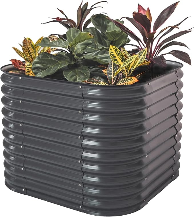 Vego garden 32" Extra Tall Raised Garden Bed Kits, 4 in 1 Modular Raised Planter Box for Vegetables Flowers Fruits Oval Metal Raised Garden Bed- Modern Gray-Ruum Studio Home