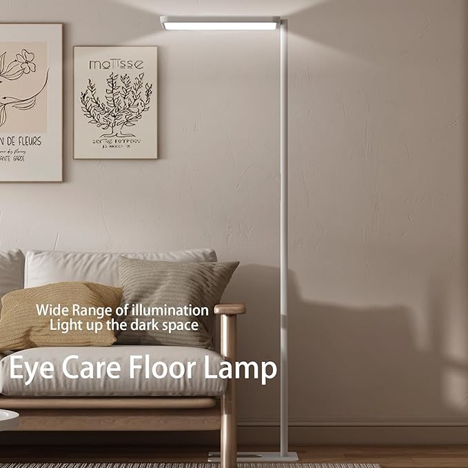 LED Floor Lamp 78ines Tall Floor Lamp 80W White Mordern Office Standing Lights Eye-Care Reading Lamps for Living Room Study Bedroom 4000K Daylight-Ruum Studio Home