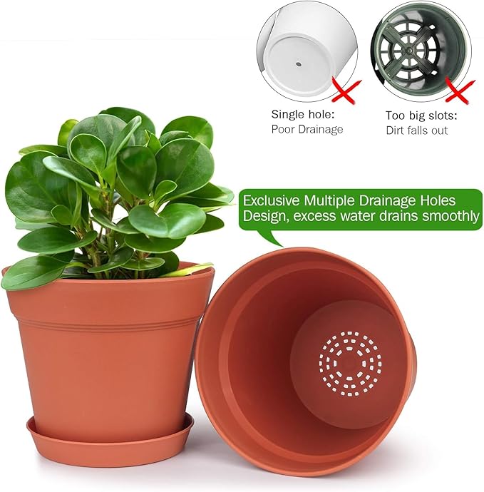 homenote Plant Pots,7.5 Inch Flower Pots for Plants Plastic Planters for Indoor with Multiple Drainage Holes and Trays, for All Home Garden Flowers Succulents,Outdoor(Terra Cotta,8 Pack)-Ruum Studio Home