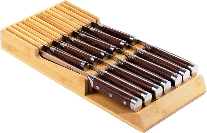 Bamboo Kitchen Drawer Knife Block, In drawer Knife Holder, Knife Drawer Organizer fit for 13 knives-Ruum Studio Home