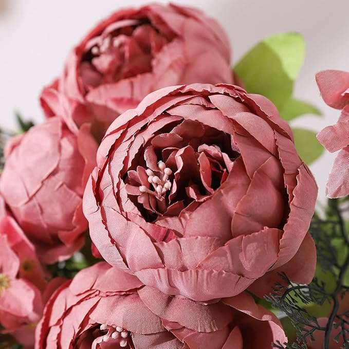 Duovlo Artificial Peony Silk Flowers Fake Flowers Vintage Wedding Home Decoration,Pack of 1 (Rosy Brown)-Ruum Studio Home