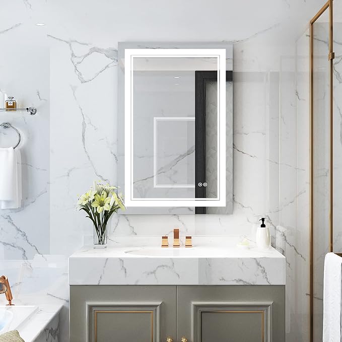 WELLFOR LED Bathroom Vanity Mirror 24 x 36 Inch, Lighted Anti-Fog Dimmable Mirror, IP44 Waterproof Wall Mounted Makeup Mirror, Packed with US Standard Plug and Touch Switch, (Horizontal/Vertical)-Ruum Studio Home