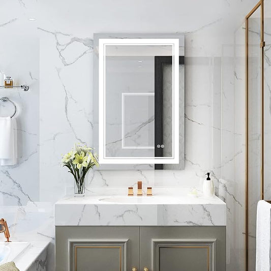 WELLFOR LED Bathroom Vanity Mirror 24 x 36 Inch, Lighted Anti-Fog Dimmable Mirror, IP44 Waterproof Wall Mounted Makeup Mirror, Packed with US Standard Plug and Touch Switch, (Horizontal/Vertical)-Ruum Studio Home