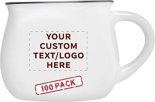 Custom Glazed Campfire Coffee Mugs 12 oz. Set of 100, Personalized Bulk Pack - Perfect for Coffee, Tea, Espresso, Hot Cocoa, Other Beverages - White-Ruum Studio Home