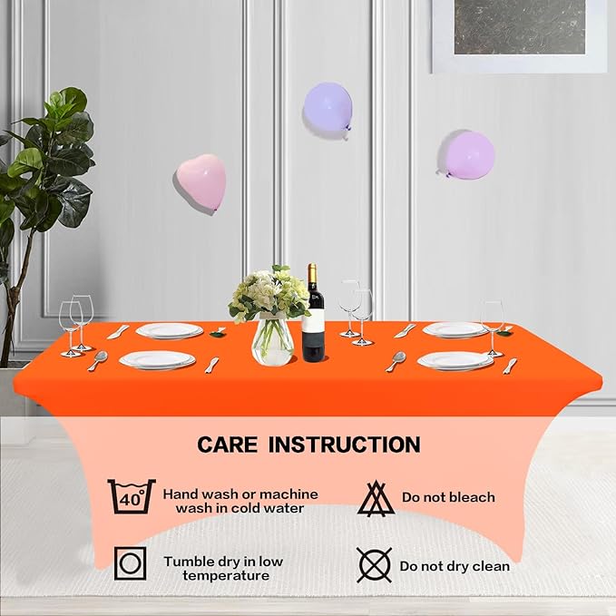 IVAPUPU 8FT Table Cloth for Rectangular Fitted Events Stretch Orange Table Covers Washable Cover Spandex Tablecloth Protector for Party, Wedding, Cocktail, Banquet, Festival-Ruum Studio Home