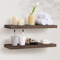 Axeman Floating Shelves for Wall, 24''W x 8'' D Rustic Solid Elm Wood Shelves for Storage, Wall Mounted Display Shelving with Invisible Heavy-Duty Metal Bracket (Walnut, 2PCs)-Ruum Studio Home