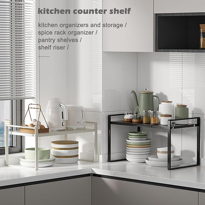 3 Pack Expandable Cabinet Shelf Organizer Kitchen Shelf Riser Stackable Pantry Shelves Kitchen Organizers and Storage Metal Spice Rack Countertop Organizer Cupboard Adjustable Shelfs Desk Rack Shelf-Ruum Studio Home
