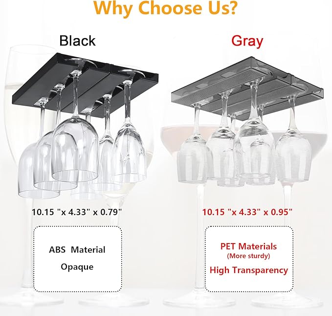 2 Pcs Wine Glass Holder,Stemware Rack Punch-free Hanging Under Cabinet for Bar,Kitchen and Restaurant (Grey)-Ruum Studio Home