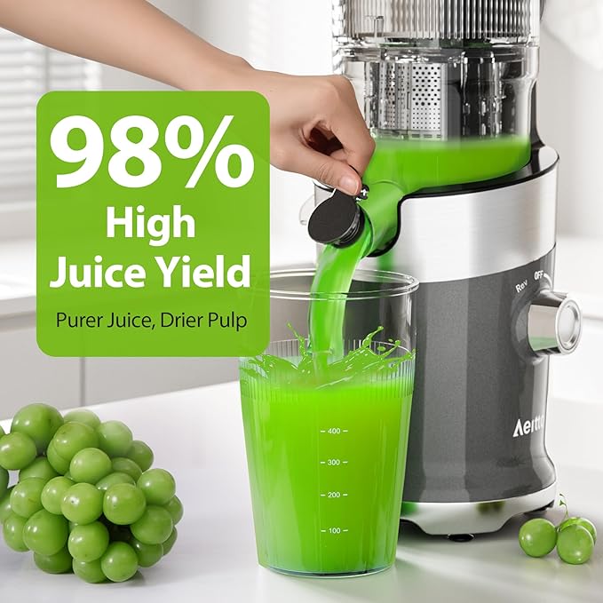 Aeitto Cold Press Juicer, Juicer Machines with 4.9" Large Feed Chute, Fits Whole Vegetables and Fruits, Professional Juice Maker, Easy to Clean, High Juice Yield, Easy to Assemble,Grey-Ruum Studio Home