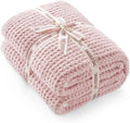 Snuggle Sac Ultra Soft Waffle Throw Blanket for Couch Bed Sofa 50x60 inches, Reversible Pink Blanket Microfiber Fluffy Fuzzy Cozy Knit Throws for Women Mothers Birthday Gifts-Ruum Studio Home