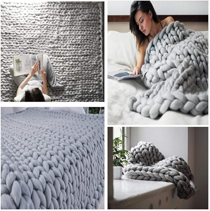 Chunky Knit Blanket Soft Handmade Knitting Throw for Bedroom Sofa Decor Super(Light Gray 47"x60")-Ruum Studio Home