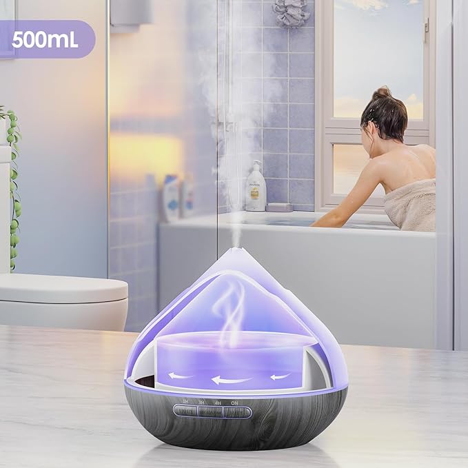 500ML Essential Oil Diffuser: Aroma Diffuser with Remote Control for Hotel Spa Yoga Room Humidifier with 14 Colors LED Night Light for Bedroom Home Relaxation, Black-Ruum Studio Home