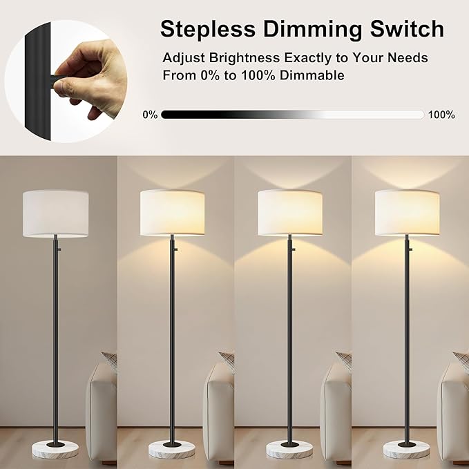 Floor Lamp for Bedroom,Modern Floor Lamp for Living Room,Standing Lamp with Marble Base,Tall Standing Lamp for Bedroom,Reading,Office & Kids' Room,LED Bulb Included(Black)-Ruum Studio Home