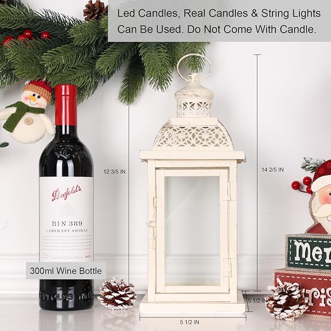 DECORKEY Lantern Decorative Indoor&Outdoor, 2 Pack 14.4'' Large Metal Candle Lanterns, Vintage Hanging Candle Holders for Farmhouse Wedding Front Porch Patio, Halloween Christmas Decorations for Home-Ruum Studio Home