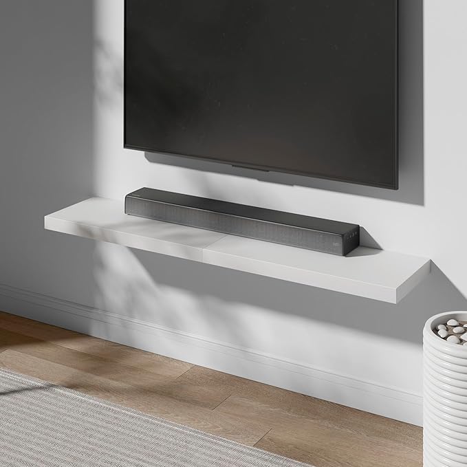 Floating Shelf, Set of 2 Wall Shelf, 24 in W x 12.75 in D x 2 in H Wooden Floating Wall Shelf with Invisible Brackets for Living Room/Bedroom/Bathroom/Kitchen Storage and Decor, White-Ruum Studio Home